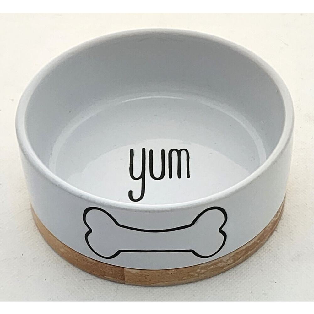 Pet Bowl-Dog-Food-Water-White-Black-Wood Bottom-Small